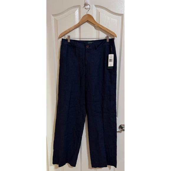 Lauren Ralph Lauren Pants - Lauren Ralph Lauren Andover Linen Wide Leg Pants Women's 10 Navy Stripped NEW